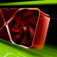 A red-tinted RTX 4090 GPU floats in a green-and-black space.